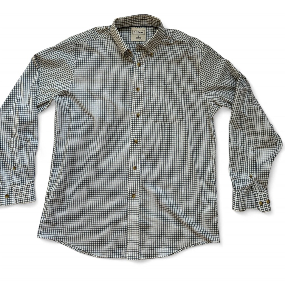 L.L. Bean Checkered Button-Down – White with black and blue checks - Size M
